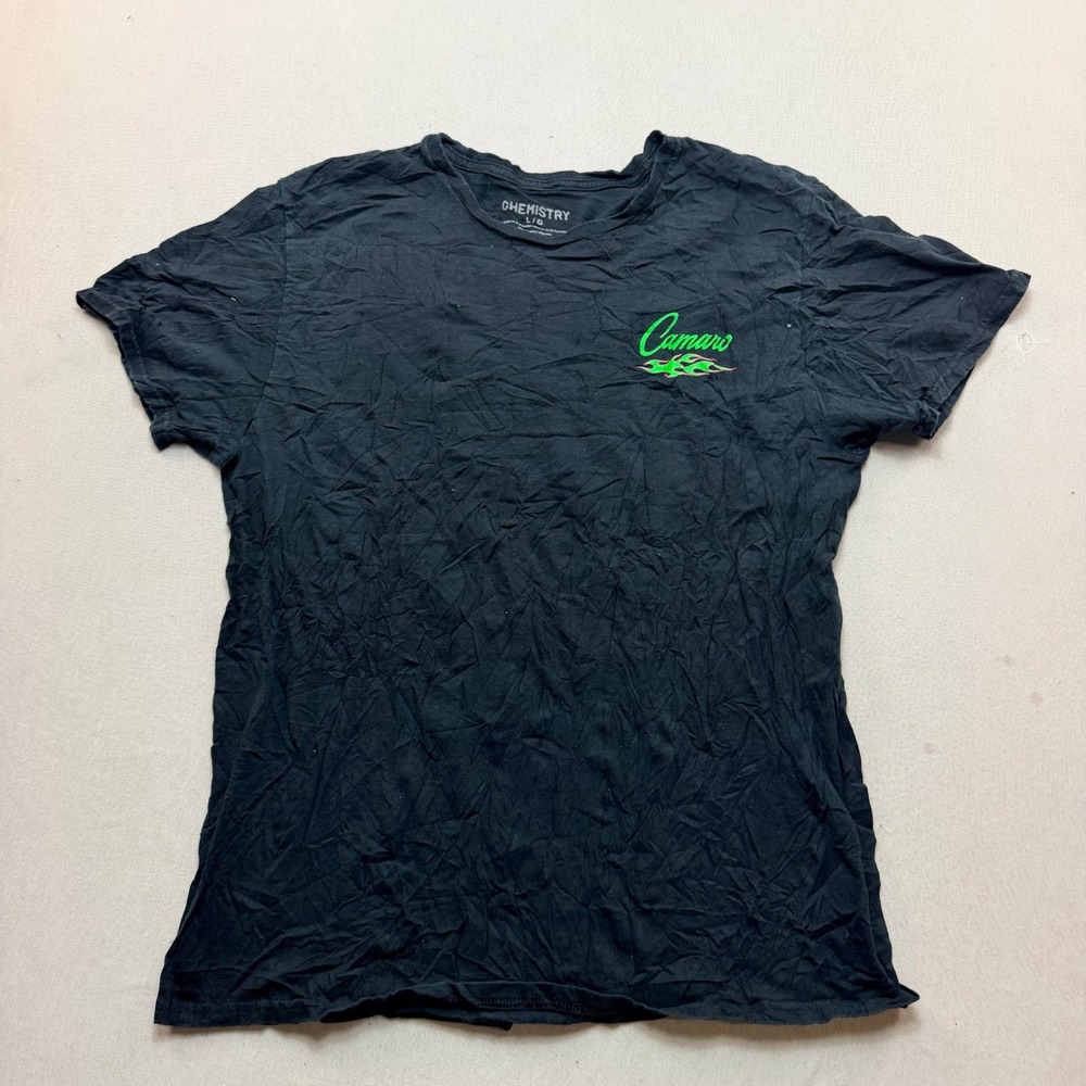 Chemistry Camaro T-Shirt Mens Large Black Excellent 1969 Graphic Neon Flames